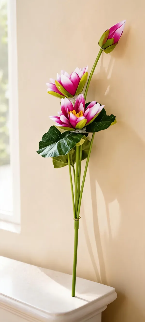 Pink_Plastic_Decorative_Lotus_Artificial_Flower_Stem