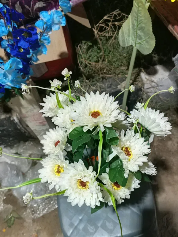 White_And_Green_Plastic_Decorative_Floral_Artificial_Arrangement_Pack_Of_2