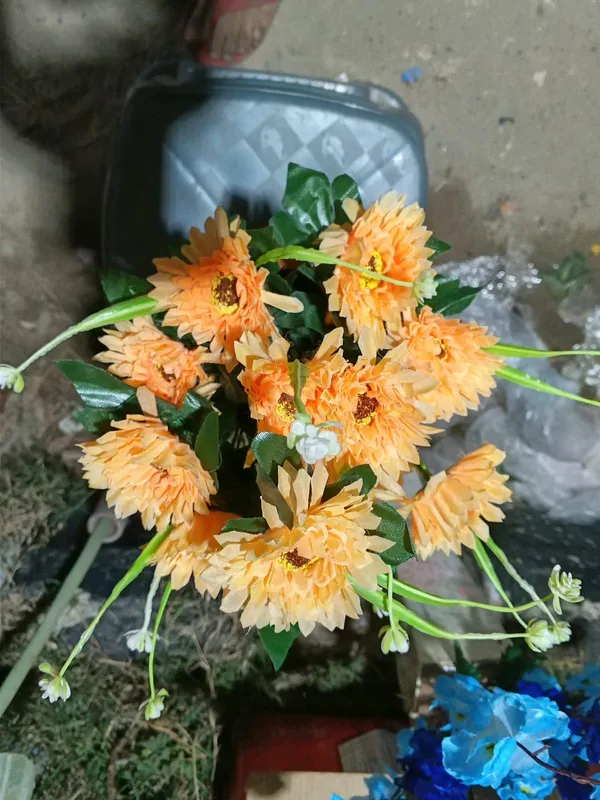 Peach_Plastic_Decorative_Chrysanthemum_Artificial_Floral_Hanging_Decoration_Pack_Of_2