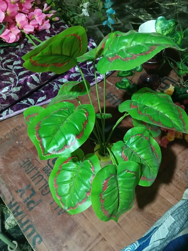 Green_And_Red_Plastic_Tropical_Leaf_Artificial_Potted_Plant_Pack_Of_2