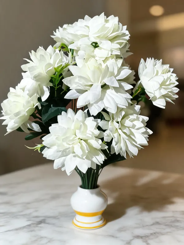 White_Plastic_Decorative_Cluster_Artificial_Flower_Arrangement_Pack_Of_2