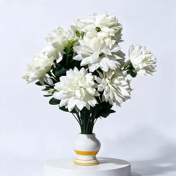 White_Plastic_Decorative_Cluster_Artificial_Flower_Arrangement_Pack_Of_2
