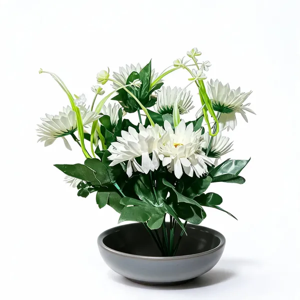 White_And_Green_Plastic_Decorative_Floral_Artificial_Arrangement_Pack_Of_2