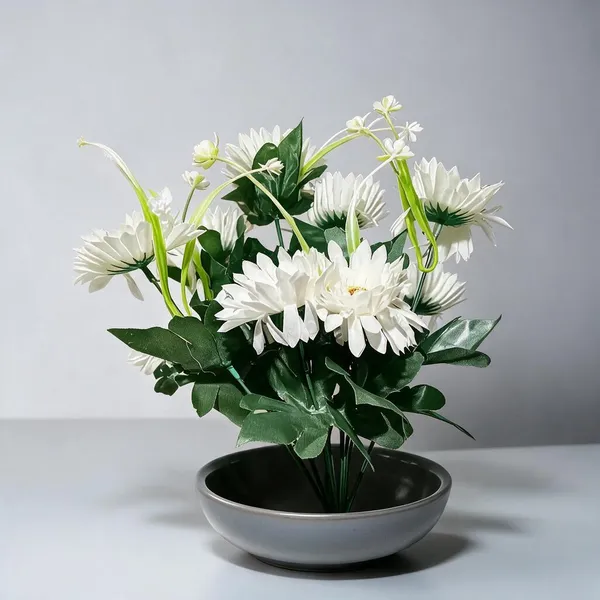 White_And_Green_Plastic_Decorative_Floral_Artificial_Arrangement_Pack_Of_2