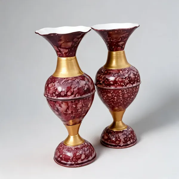 Maroon_And_Gold_Wooden_Decorative_Textu_Vase_Set_Pack_Of_2
