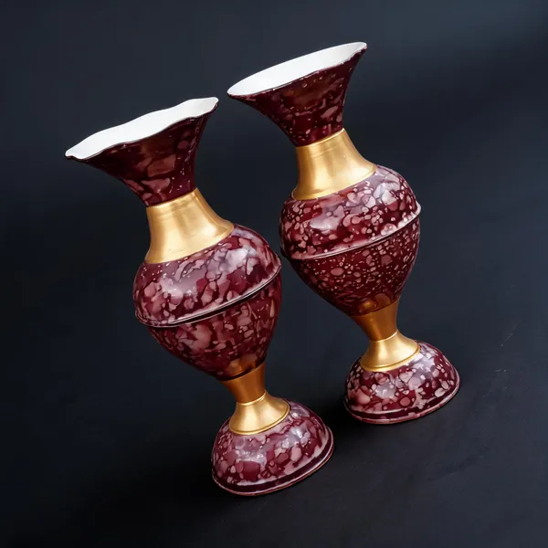 Maroon_And_Gold_Wooden_Decorative_Textu_Vase_Set_Pack_Of_2