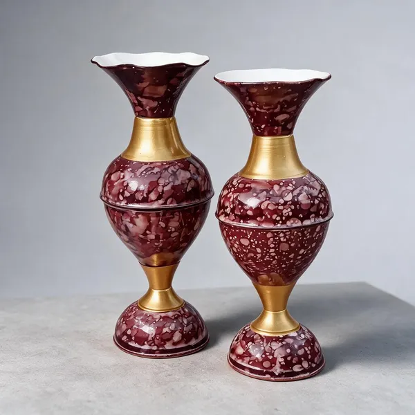 Maroon_And_Gold_Wooden_Decorative_Textu_Vase_Set_Pack_Of_2