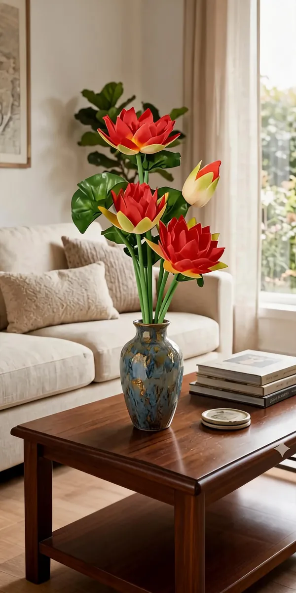 Yellow_And_Orange_Plastic_Decorative_Lotus_Artificial_Flower_Bouquet