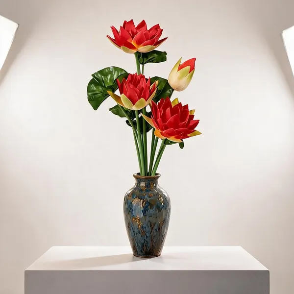 Yellow_And_Orange_Plastic_Decorative_Lotus_Artificial_Flower_Bouquet