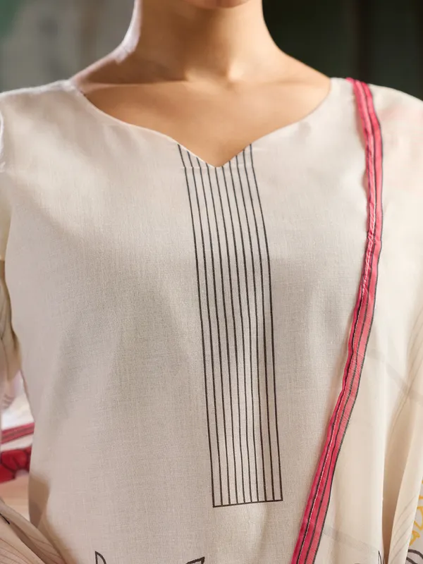White_Cotton_Blend_Floral_Print_Straight_Kurta_Pant_Dupatta_Set_For_Women
