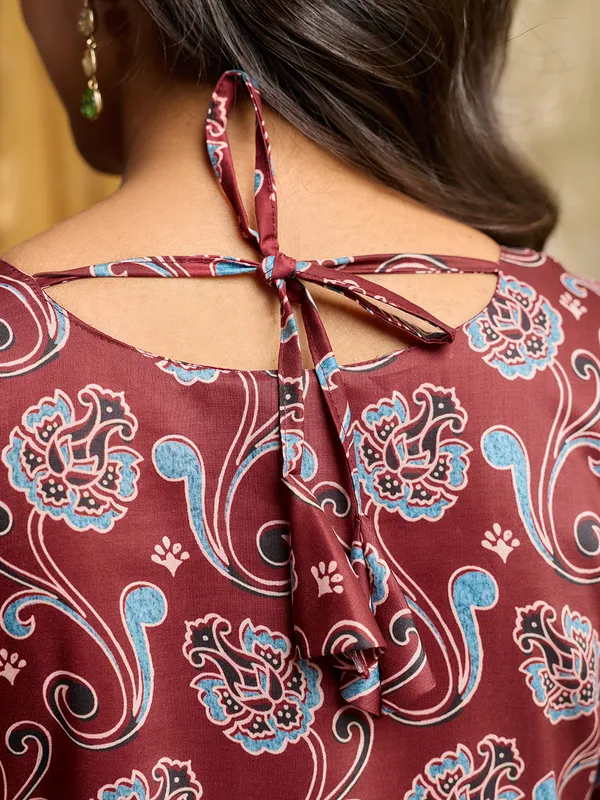 Maroon_Cotton_Blend_Flared_Anarkali_Kurta_Pant_Dupatta_Set_For_Women