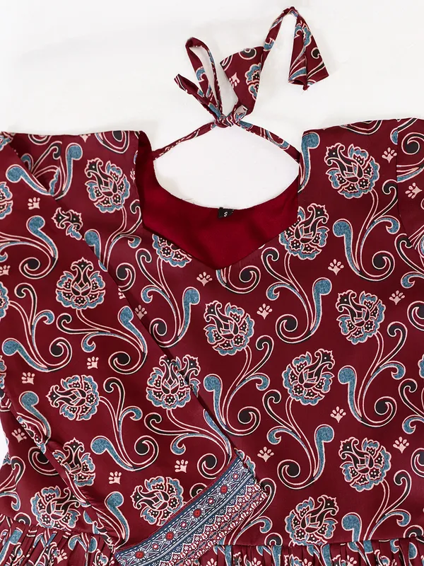 Maroon_Cotton_Blend_Flared_Anarkali_Kurta_Pant_Dupatta_Set_For_Women