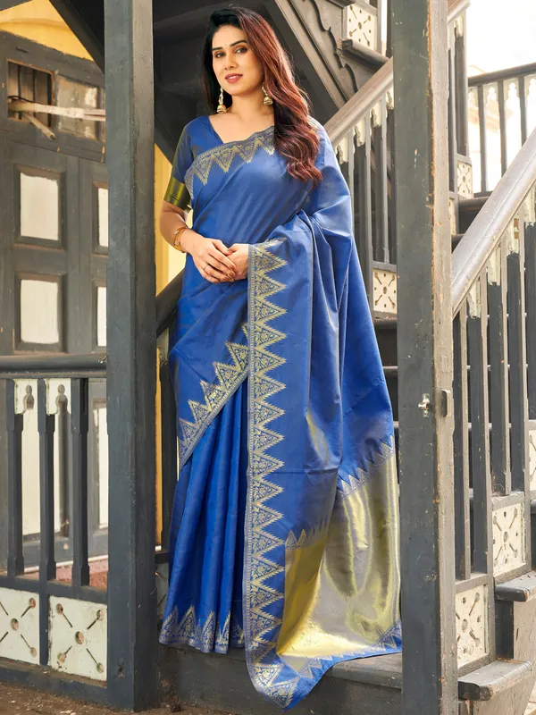 Royal_Blue_Linen_Silk_Woven_Ethnic_Saree_For_Women