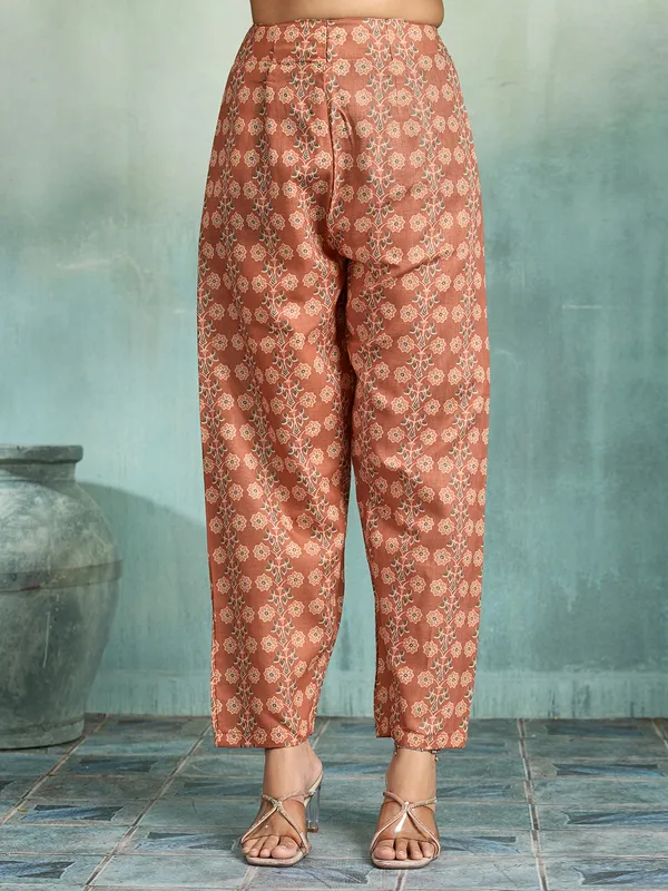Rust_Cotton_Blend_Floral_Print_Straight_Kurta_Pant_Dupatta_Set_For_Women