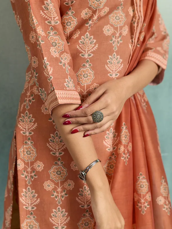 Rust_Cotton_Blend_Floral_Print_Straight_Kurta_Pant_Dupatta_Set_For_Women