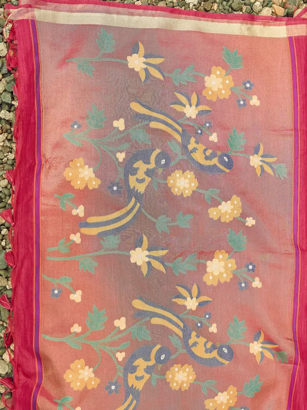 Pink_Linen_Silk_Floral_Border_Saree_With_Blouse_Piece_For_Women