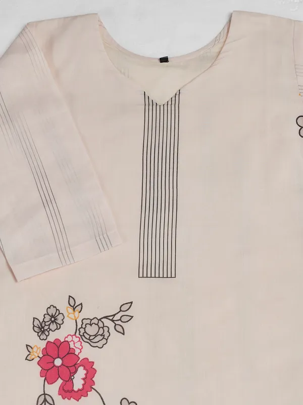White_Cotton_Blend_Floral_Print_Straight_Kurta_Pant_Dupatta_Set_For_Women