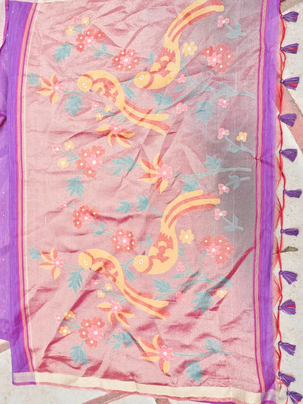 Purple_Linen_Silk_Floral_Print_Saree_With_Blouse_Piece_For_Women