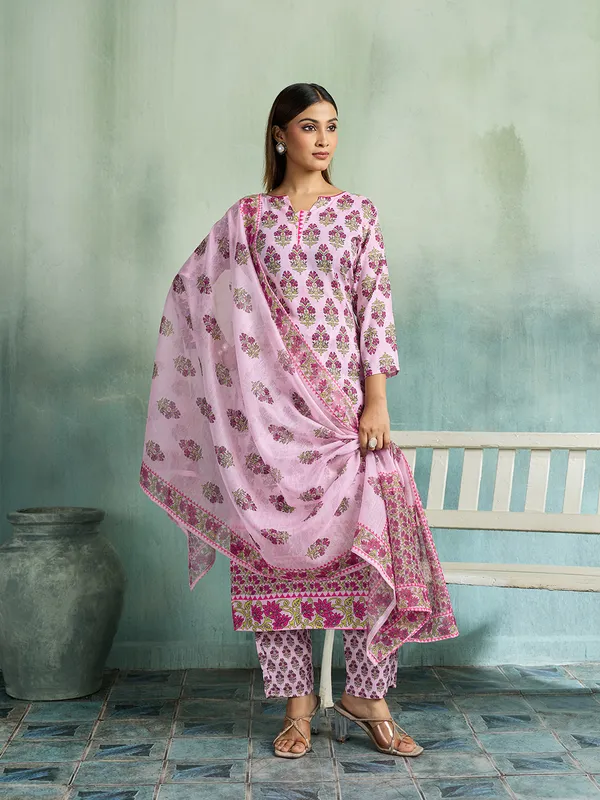 Pink_Cotton_Blend_Straight_Kurta_Pant_Dupatta_Set_For_Women