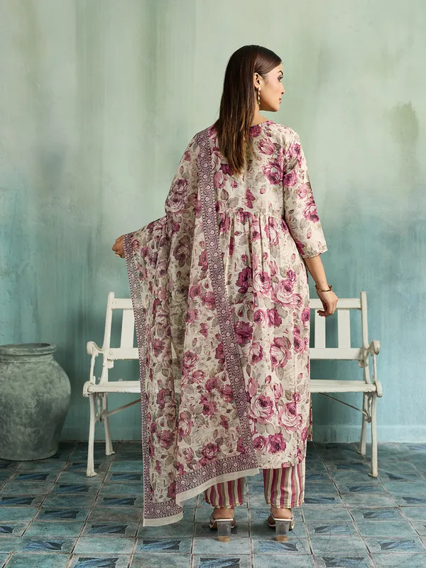 Beige_Pink_Cotton_Blend_Floral_Print_Straight_Kurta_Pant_Dupatta_Set_For_Women