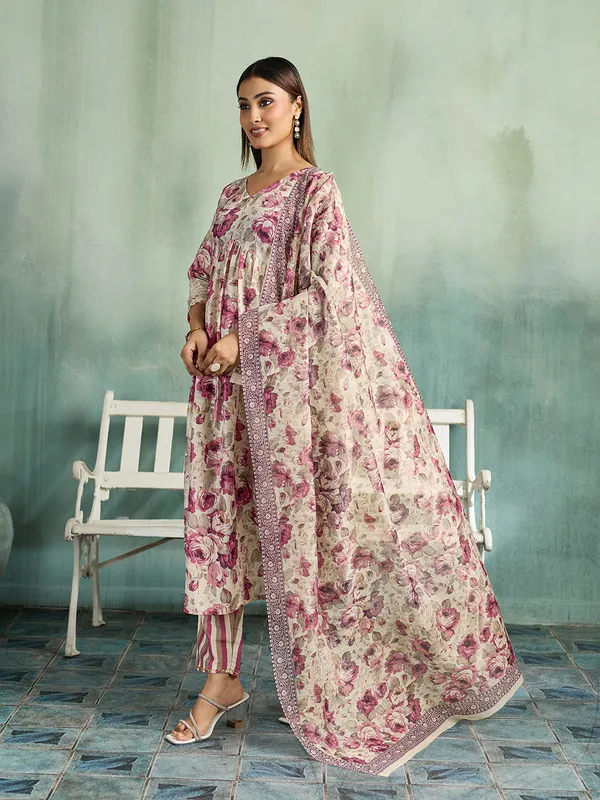Beige_Pink_Cotton_Blend_Floral_Print_Straight_Kurta_Pant_Dupatta_Set_For_Women