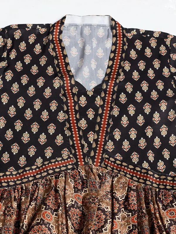 Black_Brown_Cotton_Blend_Flared_Anarkali_Kurta_Pant_Dupatta_Set_For_Women