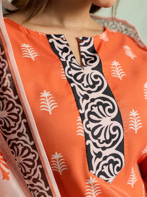 Orange_Cotton_Blend_Printed_Straight_Kurta_Pant_Dupatta_Set_For_Women