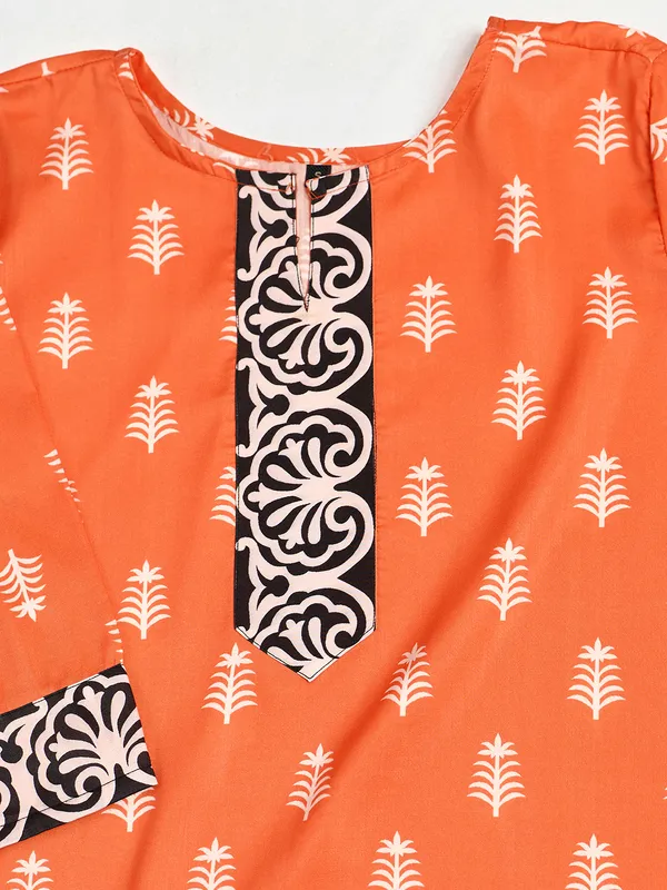 Orange_Cotton_Blend_Printed_Straight_Kurta_Pant_Dupatta_Set_For_Women