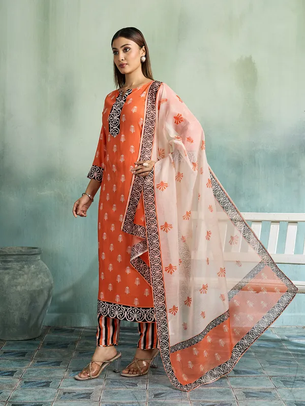 Orange_Cotton_Blend_Printed_Straight_Kurta_Pant_Dupatta_Set_For_Women