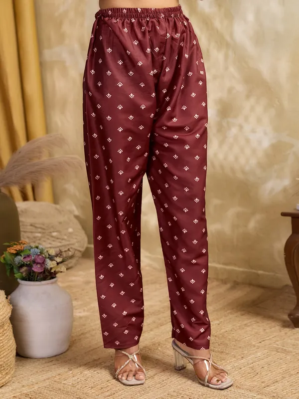 Maroon_Cotton_Blend_Flared_Anarkali_Kurta_Pant_Dupatta_Set_For_Women