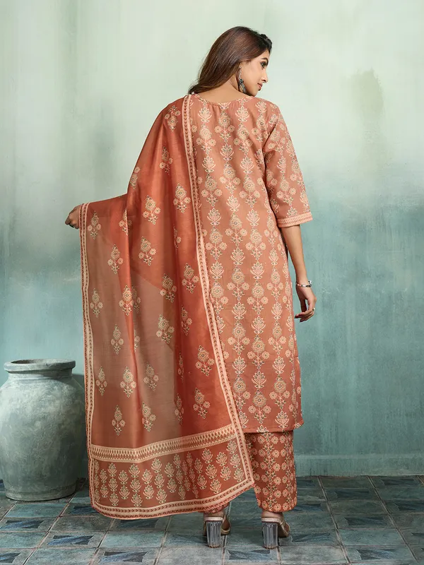 Rust_Cotton_Blend_Floral_Print_Straight_Kurta_Pant_Dupatta_Set_For_Women