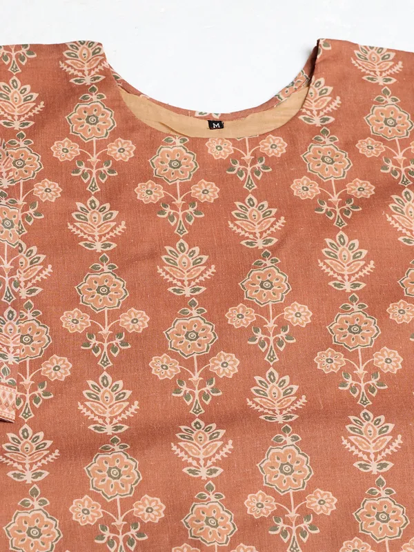 Rust_Cotton_Blend_Floral_Print_Straight_Kurta_Pant_Dupatta_Set_For_Women