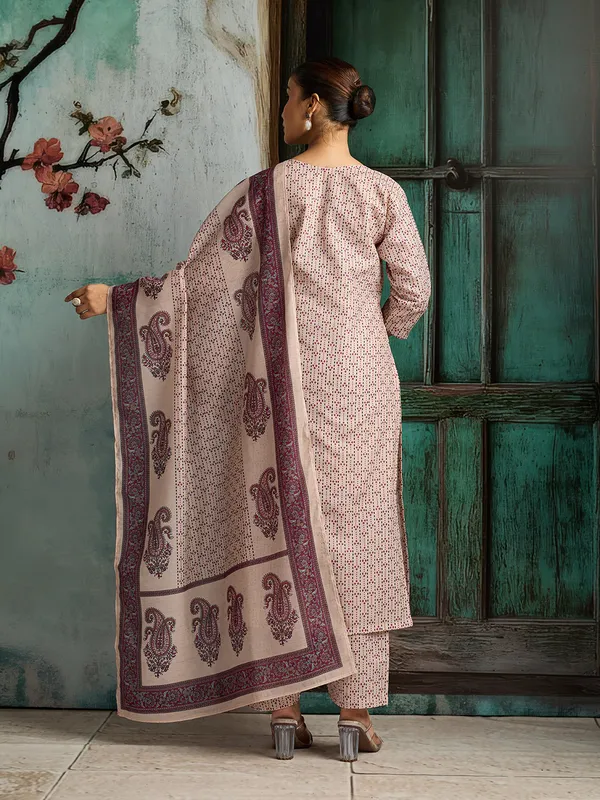 Beige_Cotton_Blend_Straight_Kurta_Pant_Dupatta_Set_For_Women