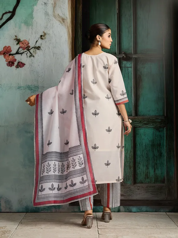 White_Cotton_Blend_Printed_Straight_Kurta_Pant_Dupatta_Set_For_Women