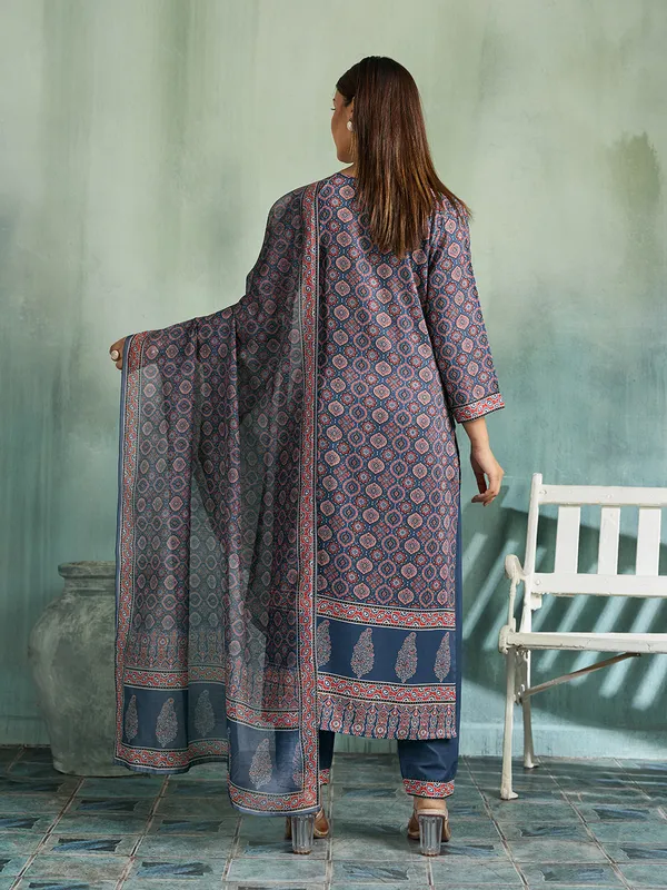 Navy_Blue_Cotton_Blend_Geometric_Print_Straight_Kurta_Pant_Dupatta_Set_For_Women