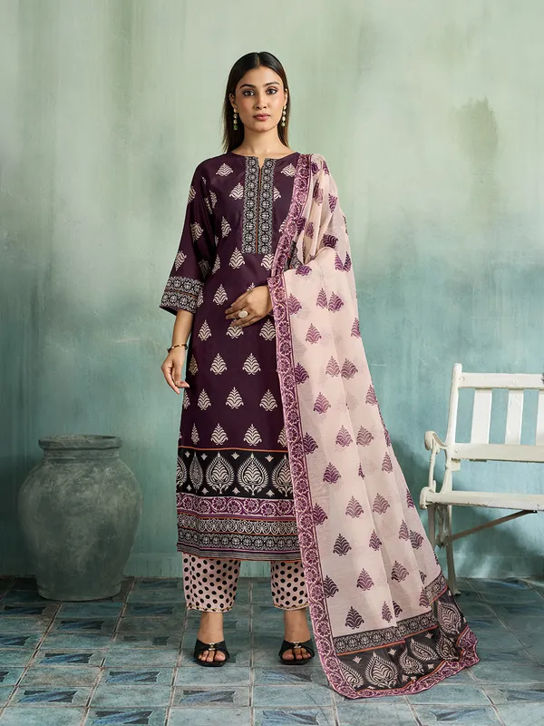 Purple_Cotton_Blend_Floral_Print_Straight_Kurta_Pant_Dupatta_Set_For_Women