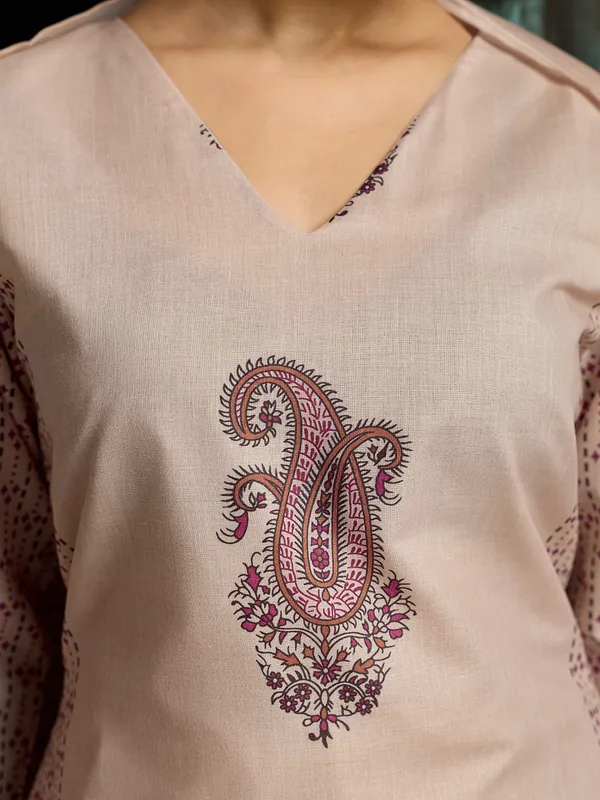 Beige_Cotton_Blend_Straight_Kurta_Pant_Dupatta_Set_For_Women