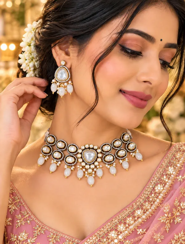 Gold_Tone_Pearl_Stone_Necklace_Set_For_Women