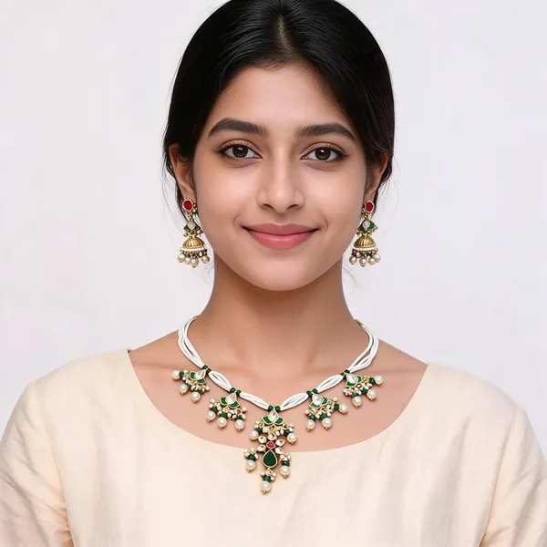 Gold_Tone_Pearl_Stone_Necklace_Set_For_Women