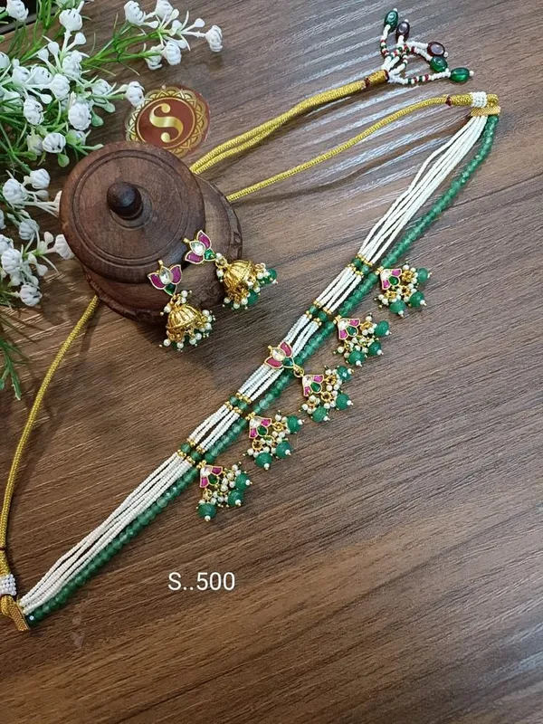Green_Beaded_Necklace_And_Earrings_Set_for_Women