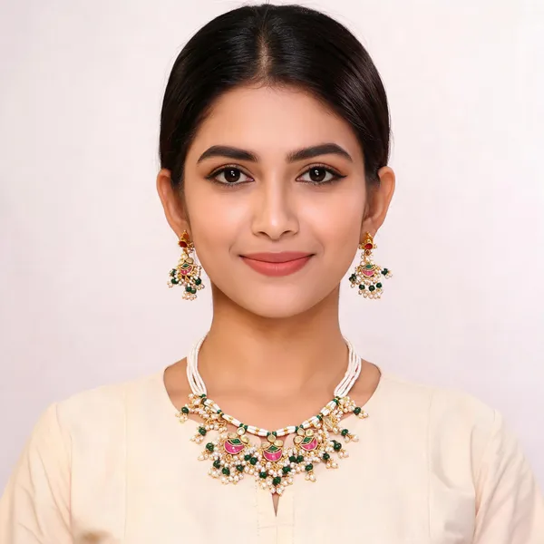 Gold_Tone_Pearl_Beaded_Necklace_Set_For_Women