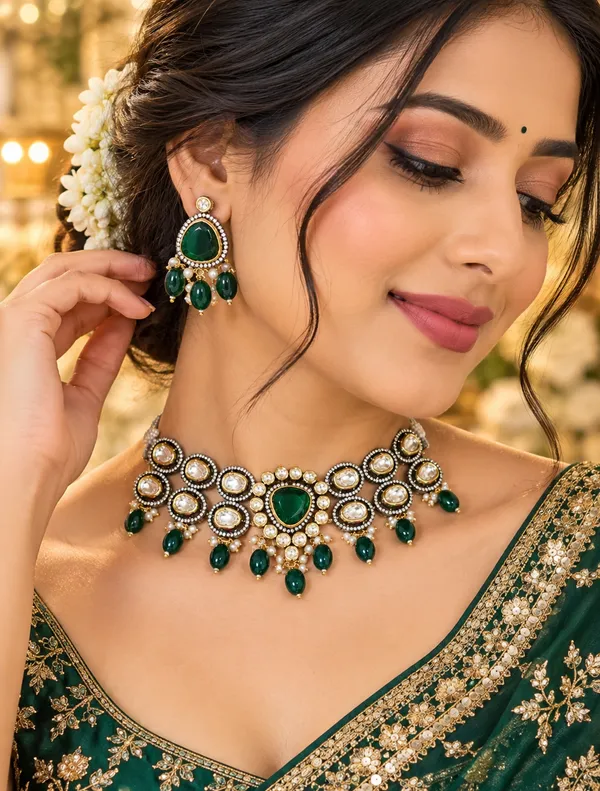 Green_Traditional_Necklace_And_Earrings_Set_for_Women