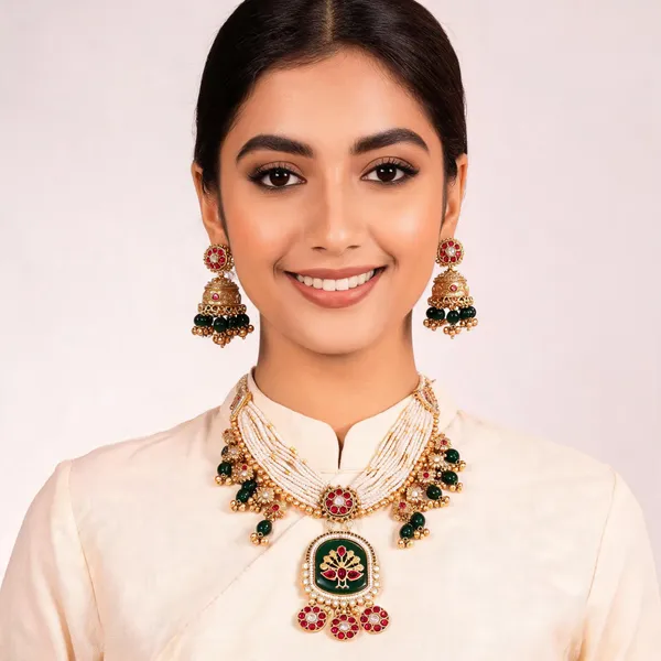 Gold_Tone_Traditional_Necklace_Set_For_Women