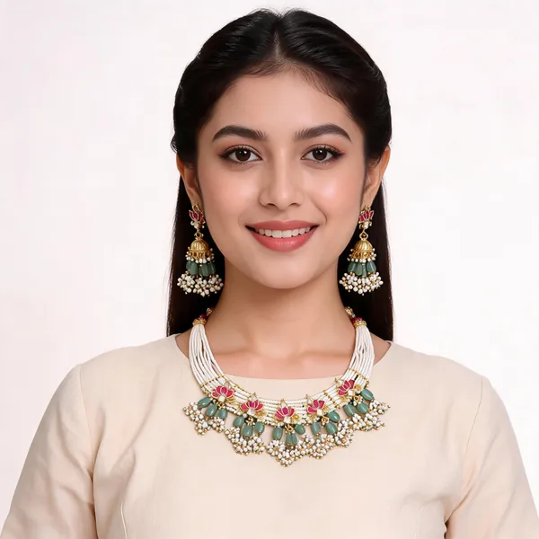 Multicolour_Beaded_Bridal_Necklace_Set_For_Women