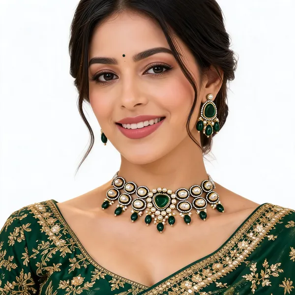 Green_Traditional_Necklace_And_Earrings_Set_For_Women