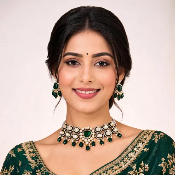 Green_Traditional_Necklace_And_Earrings_Set_For_Women