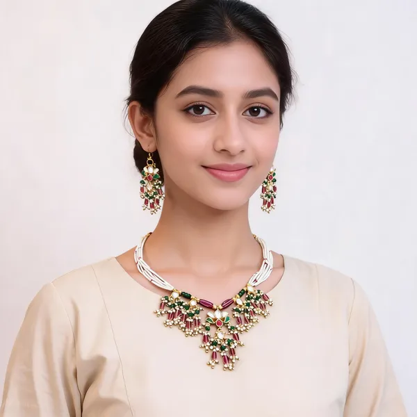 Multicolour_Gold_Tone_Traditional_Necklace_Set_For_Women