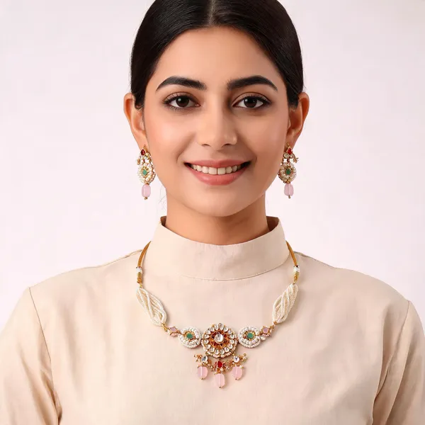 Gold_Tone_Pearl_Kundan_Style_Necklace_Set_For_Women