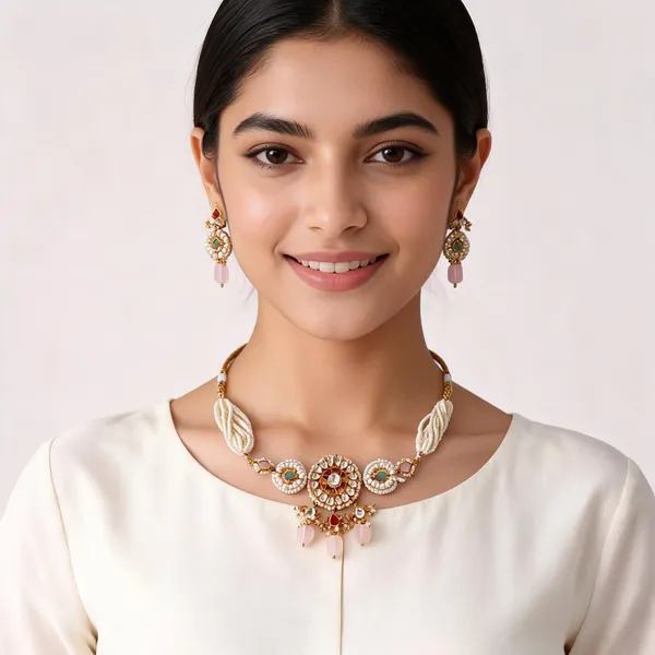Gold_Tone_Pearl_Kundan_Style_Necklace_Set_For_Women
