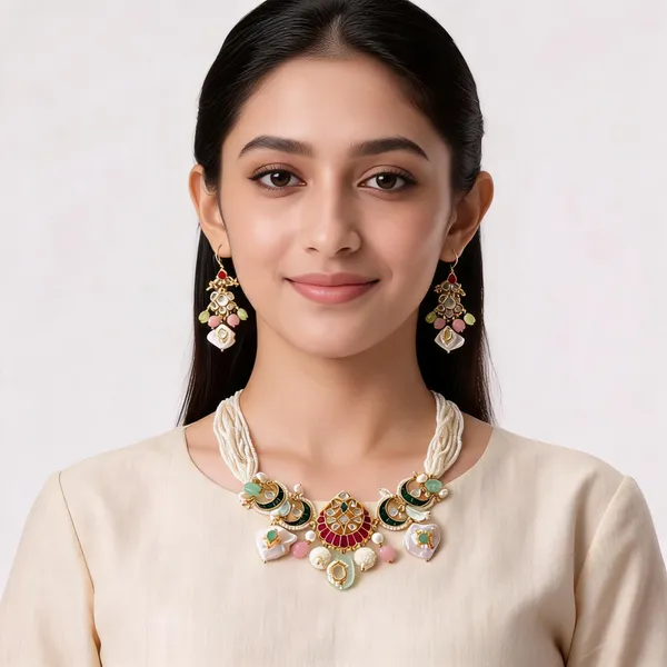 Multicolour_Beaded_Necklace_And_Earrings_Set_For_Women